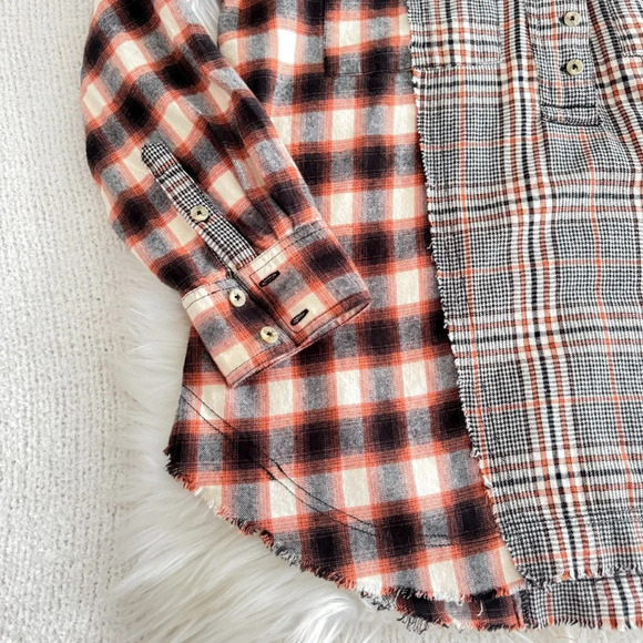 Free People Wildfire Plaid Top Blouse Shirt Flannel Oversized Slouchy Cotton - Picture 8 of 14